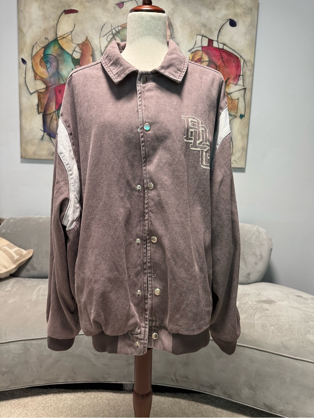 Urban Outfitters Mauve Varsity Jacket with White Sleeve Panels